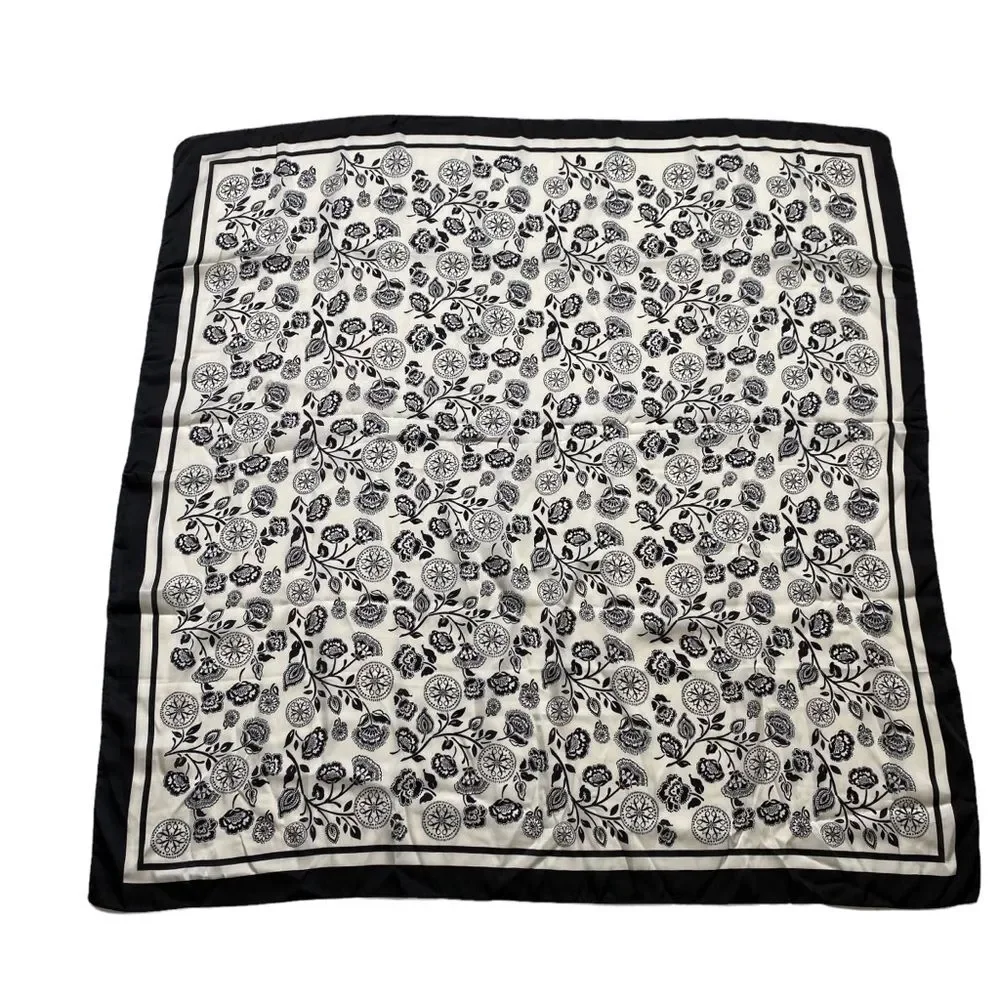 Vintage Avon Black & White Silky Vegan Floral Scarf